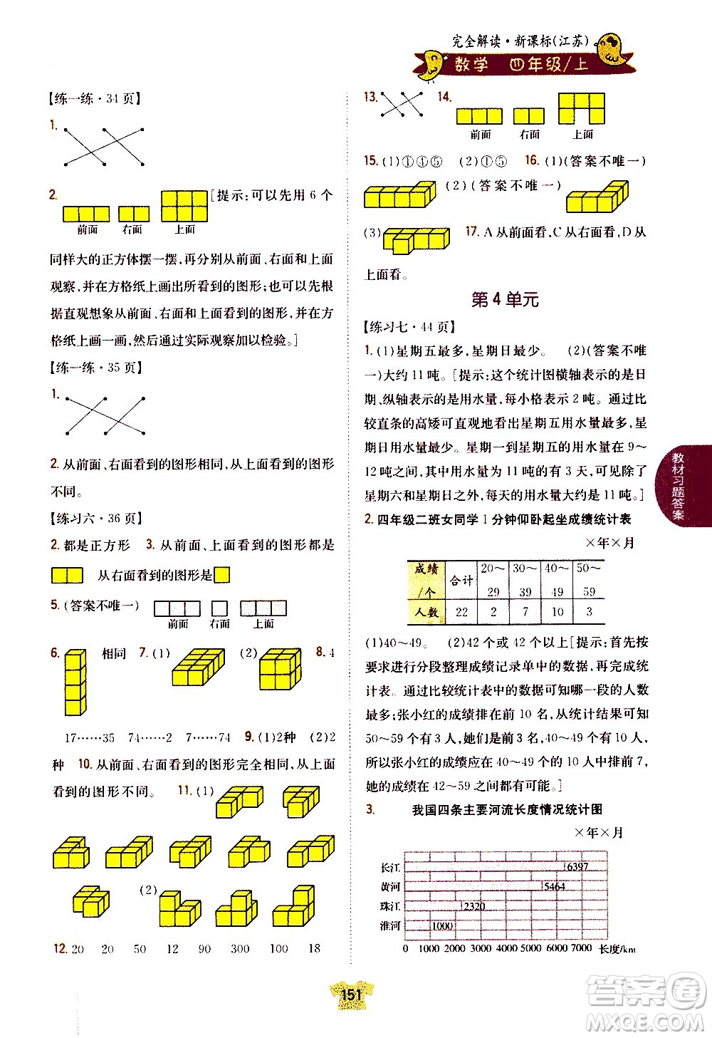 吉林人民出版社2020小學(xué)教材完全解讀四年級數(shù)學(xué)上冊新課標(biāo)江蘇版答案