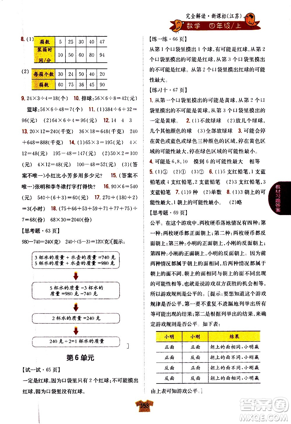 吉林人民出版社2020小學(xué)教材完全解讀四年級數(shù)學(xué)上冊新課標(biāo)江蘇版答案
