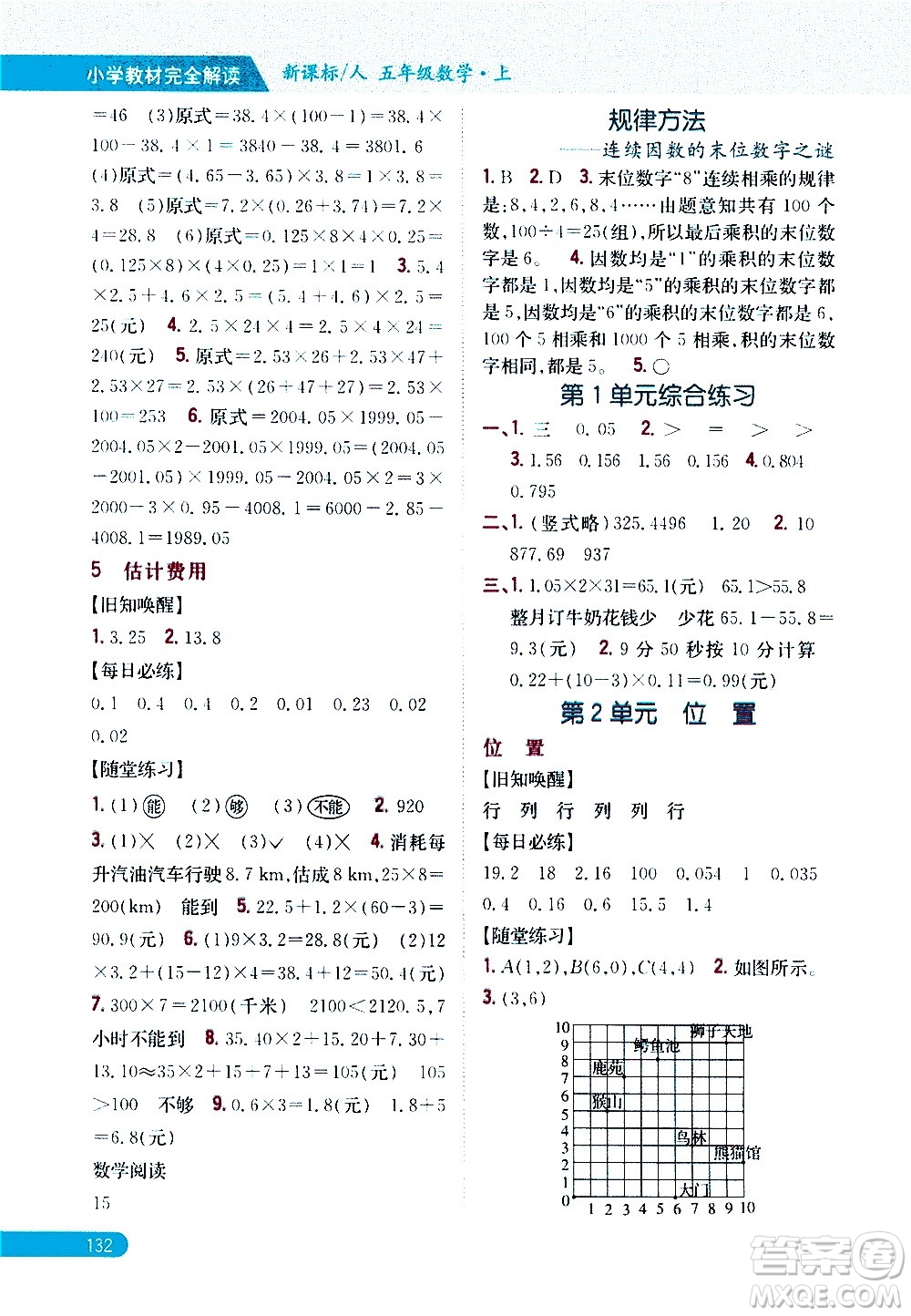 吉林人民出版社2020小學(xué)教材完全解讀五年級數(shù)學(xué)上冊新課標(biāo)人教版答案