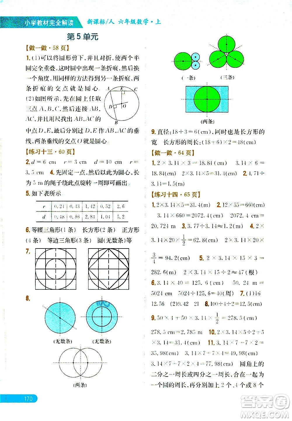 吉林人民出版社2020小學(xué)教材完全解讀六年級數(shù)學(xué)上冊新課標(biāo)人教版答案