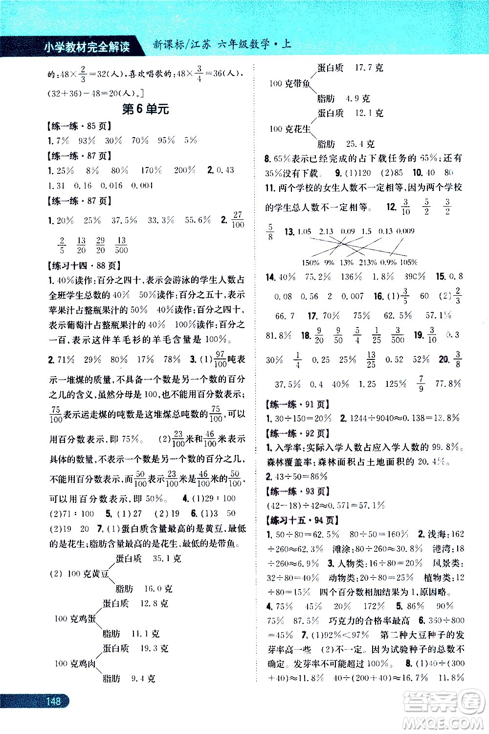 吉林人民出版社2020小學(xué)教材完全解讀六年級數(shù)學(xué)上冊新課標江蘇版答案