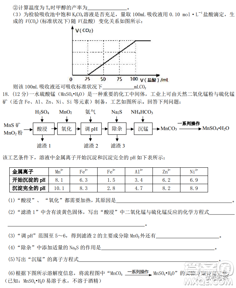 2020年秋季黃岡市部分普通高中協(xié)作體12月份聯(lián)考化學試題及答案