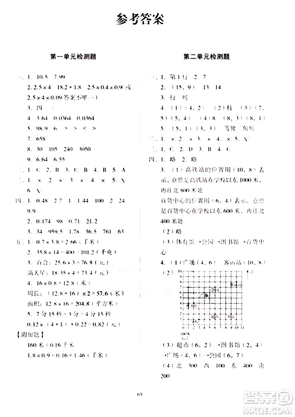 2020一課三練單元測(cè)試數(shù)學(xué)五年級(jí)上冊(cè)人教版答案