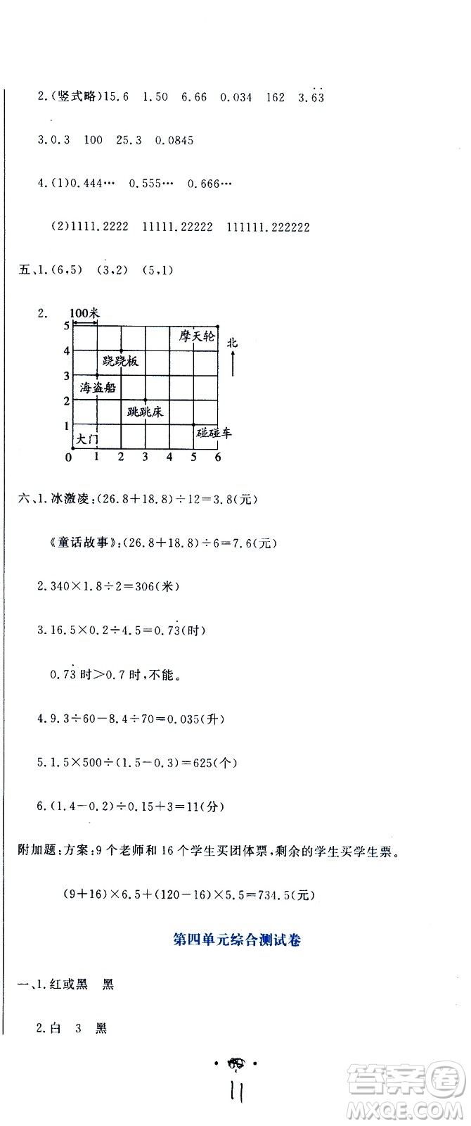 北京教育出版社2020提分教練優(yōu)學導練測試卷五年級數(shù)學上冊人教版答案