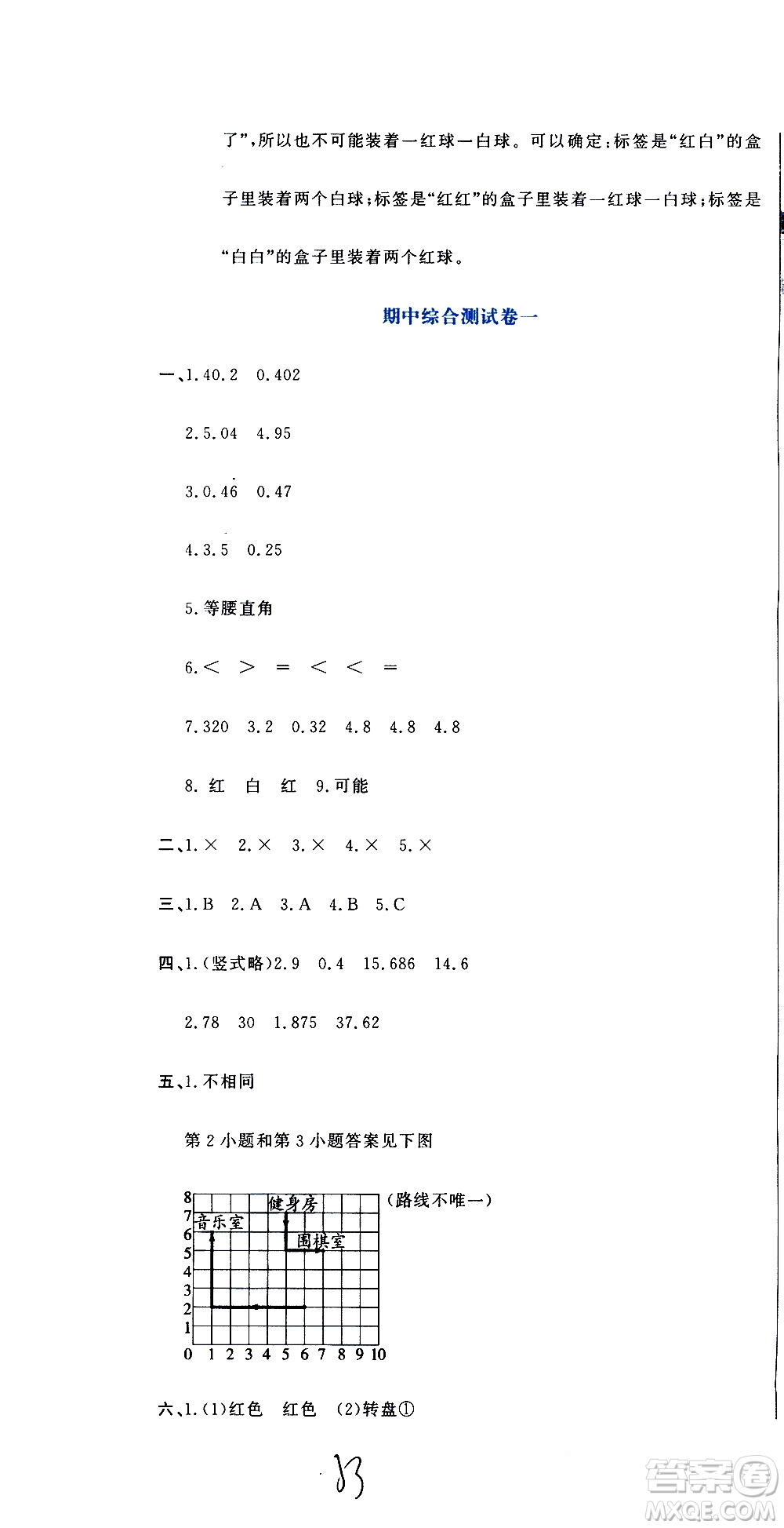 北京教育出版社2020提分教練優(yōu)學導練測試卷五年級數(shù)學上冊人教版答案