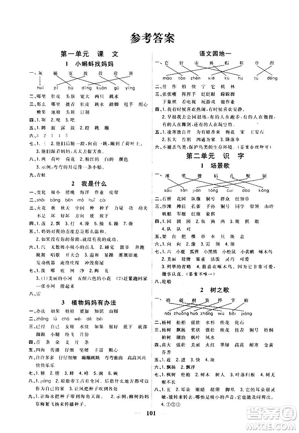 浙江大學(xué)出版社2020課時(shí)特訓(xùn)優(yōu)化作業(yè)本二年級語文上冊R人教版答案