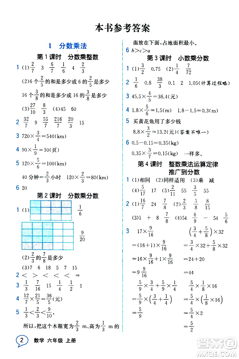 人民教育出版社2020教材解讀數(shù)學(xué)六年級上冊人教版答案