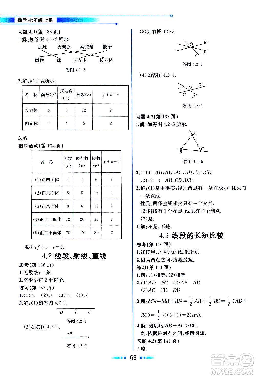 2020年教材解讀數(shù)學(xué)七年級上冊HK滬科版參考答案