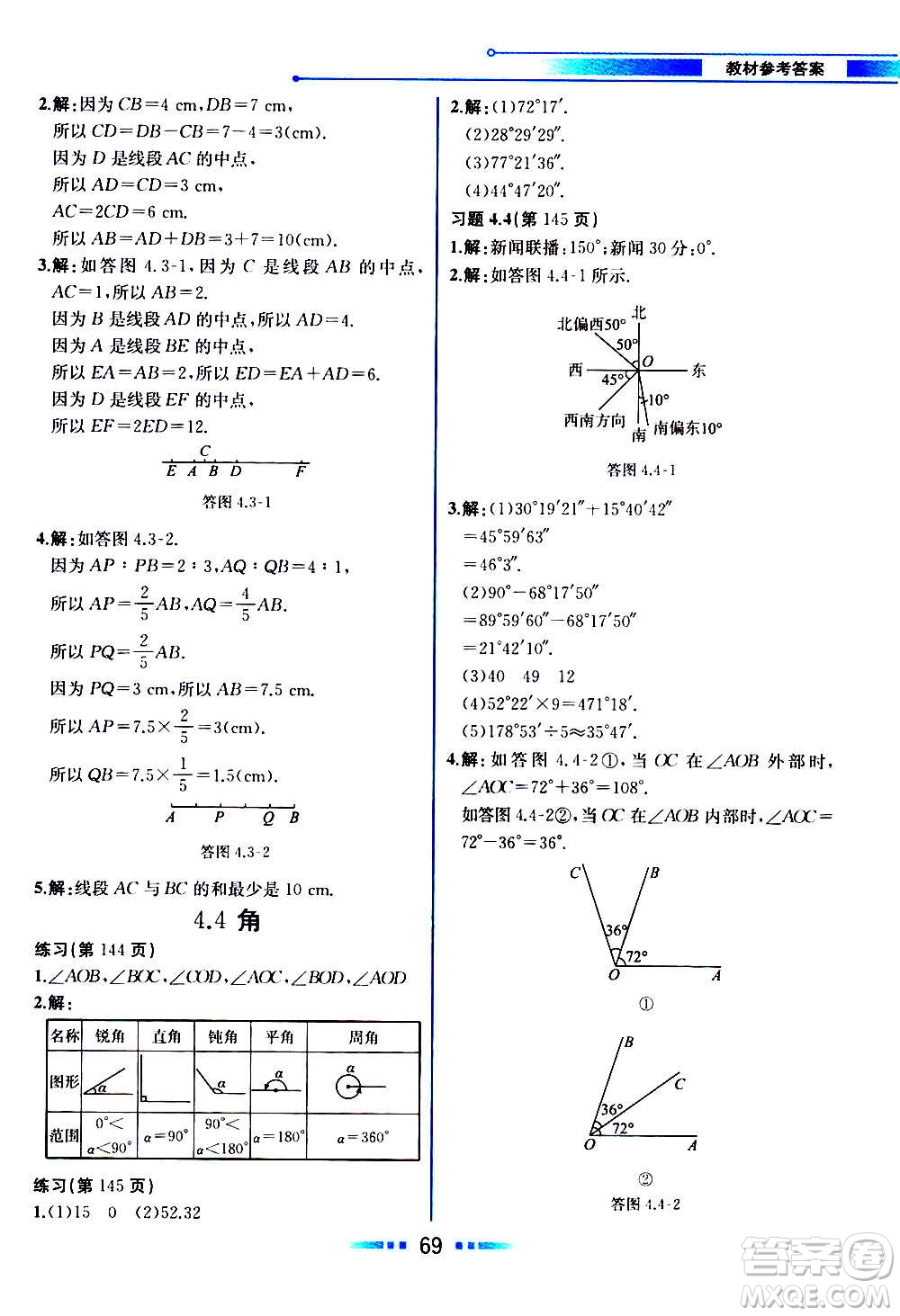 2020年教材解讀數(shù)學(xué)七年級上冊HK滬科版參考答案