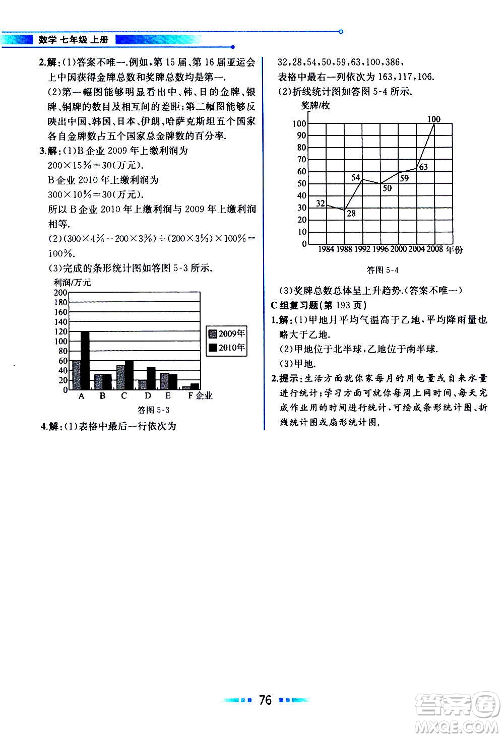 2020年教材解讀數(shù)學(xué)七年級上冊HK滬科版參考答案