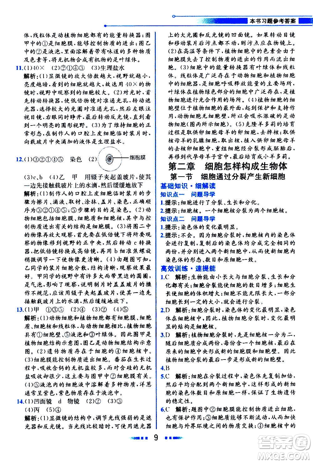 人民教育出版社2020教材解讀生物學七年級上冊人教版答案
