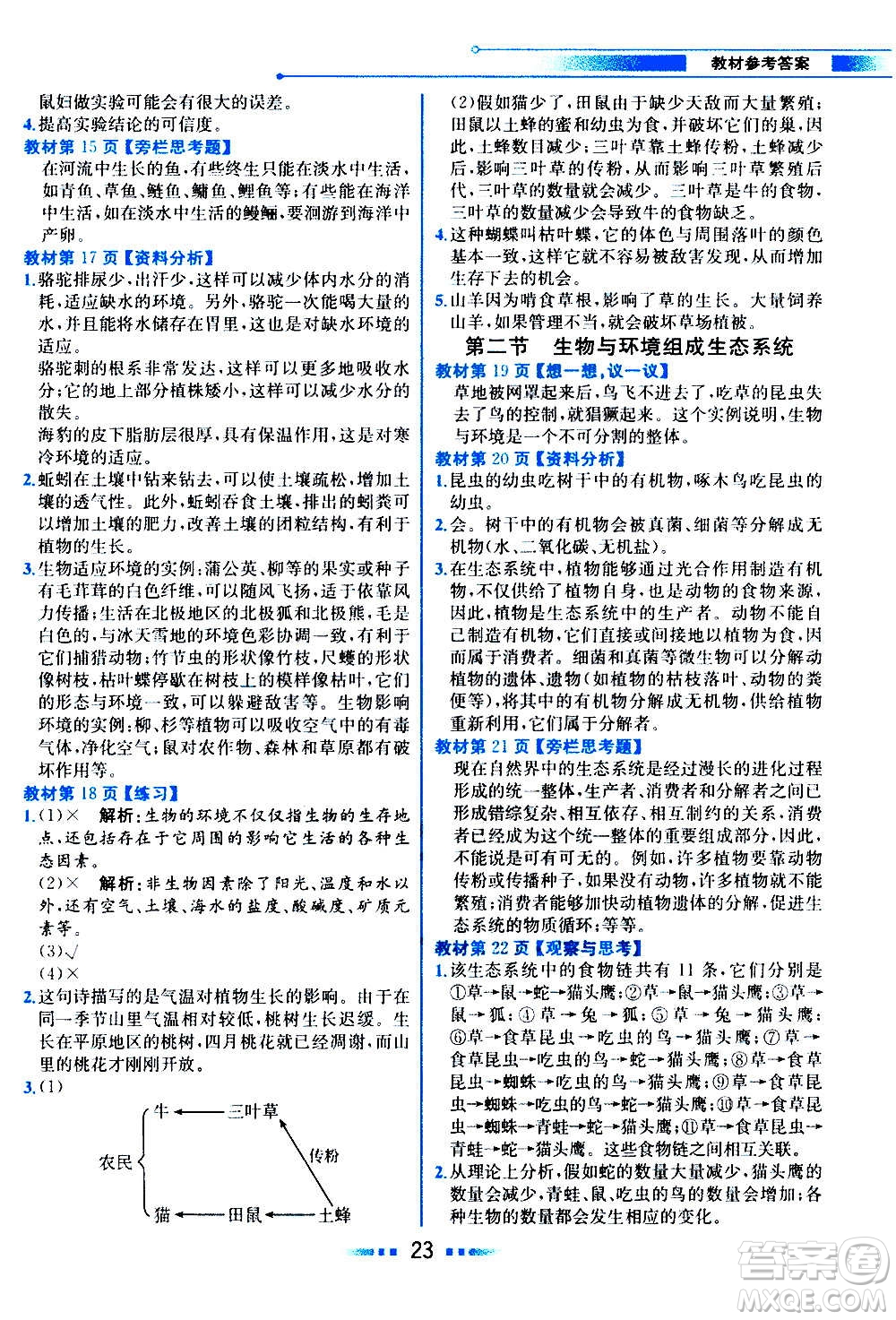人民教育出版社2020教材解讀生物學七年級上冊人教版答案
