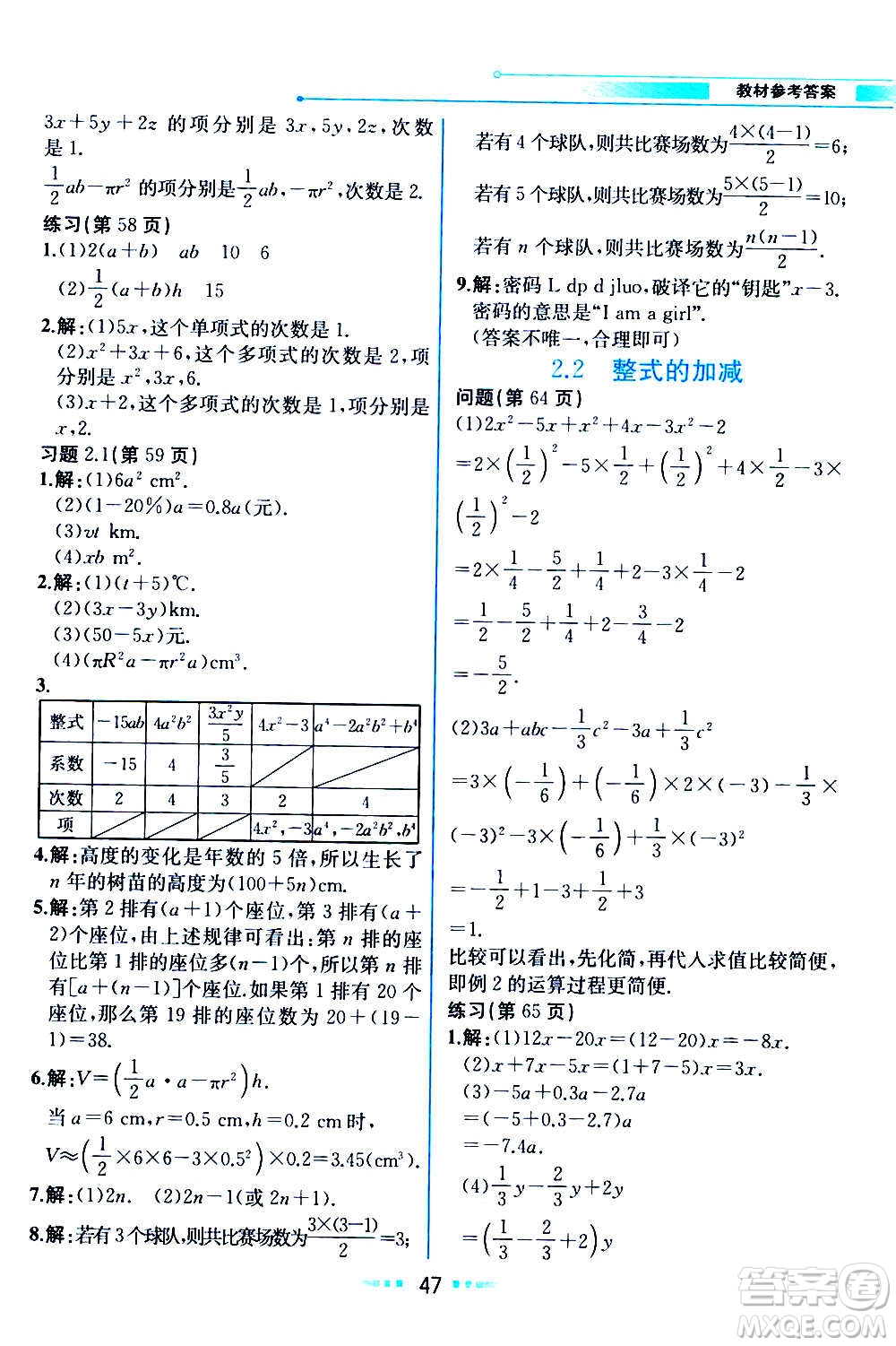 人民教育出版社2020教材解讀數(shù)學(xué)七年級(jí)上冊(cè)人教版答案