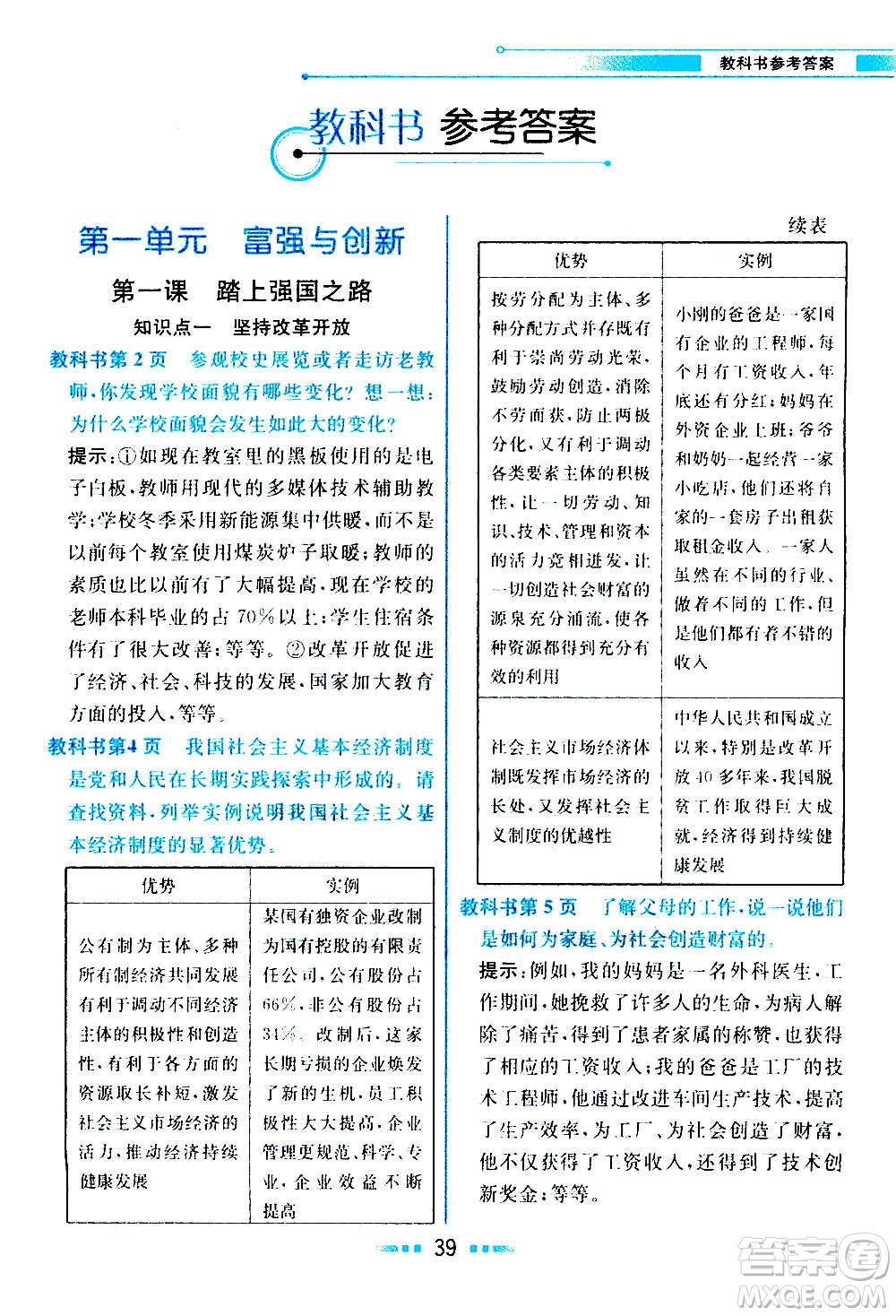 人民教育出版社2020教材解讀道德與法治九年級(jí)上冊(cè)統(tǒng)編版答案