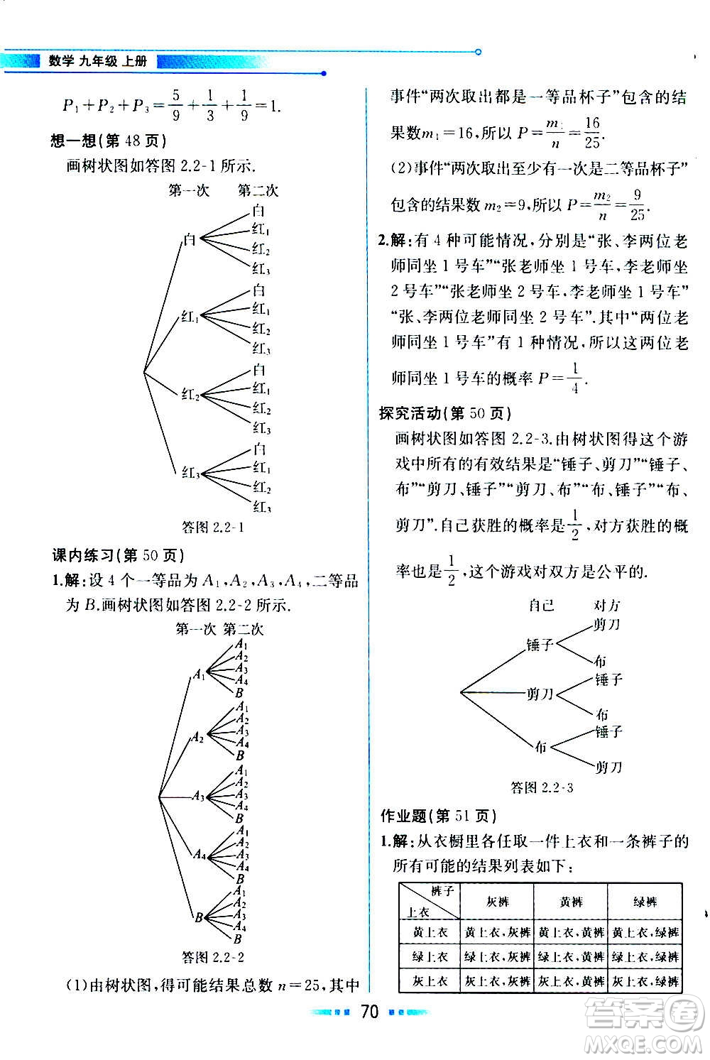 人民教育出版社2020教材解讀數學九年級上冊ZJ浙教版答案