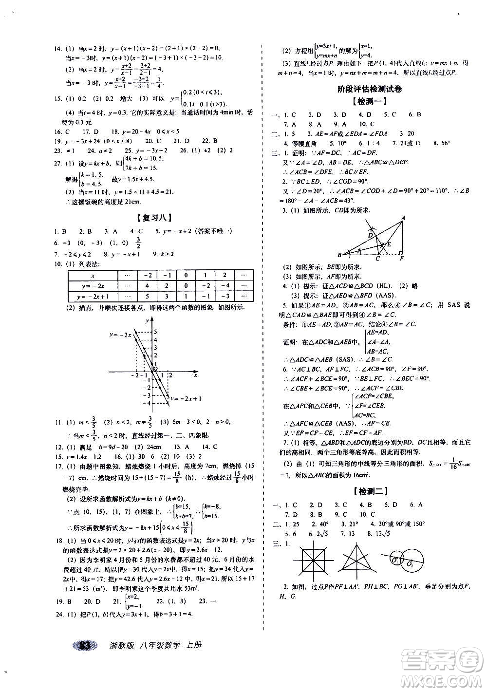 2020秋聚能闖關(guān)100分期末復習沖刺卷八年級上冊數(shù)學浙教版答案