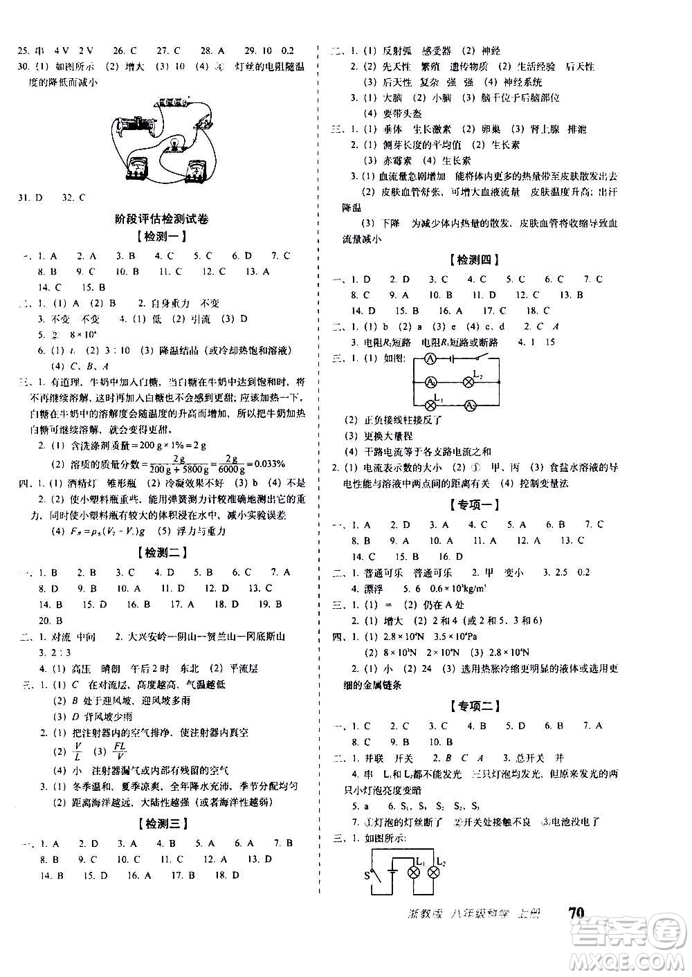 2020秋聚能闖關(guān)100分期末復(fù)習(xí)沖刺卷八年級上冊科學(xué)浙教版答案