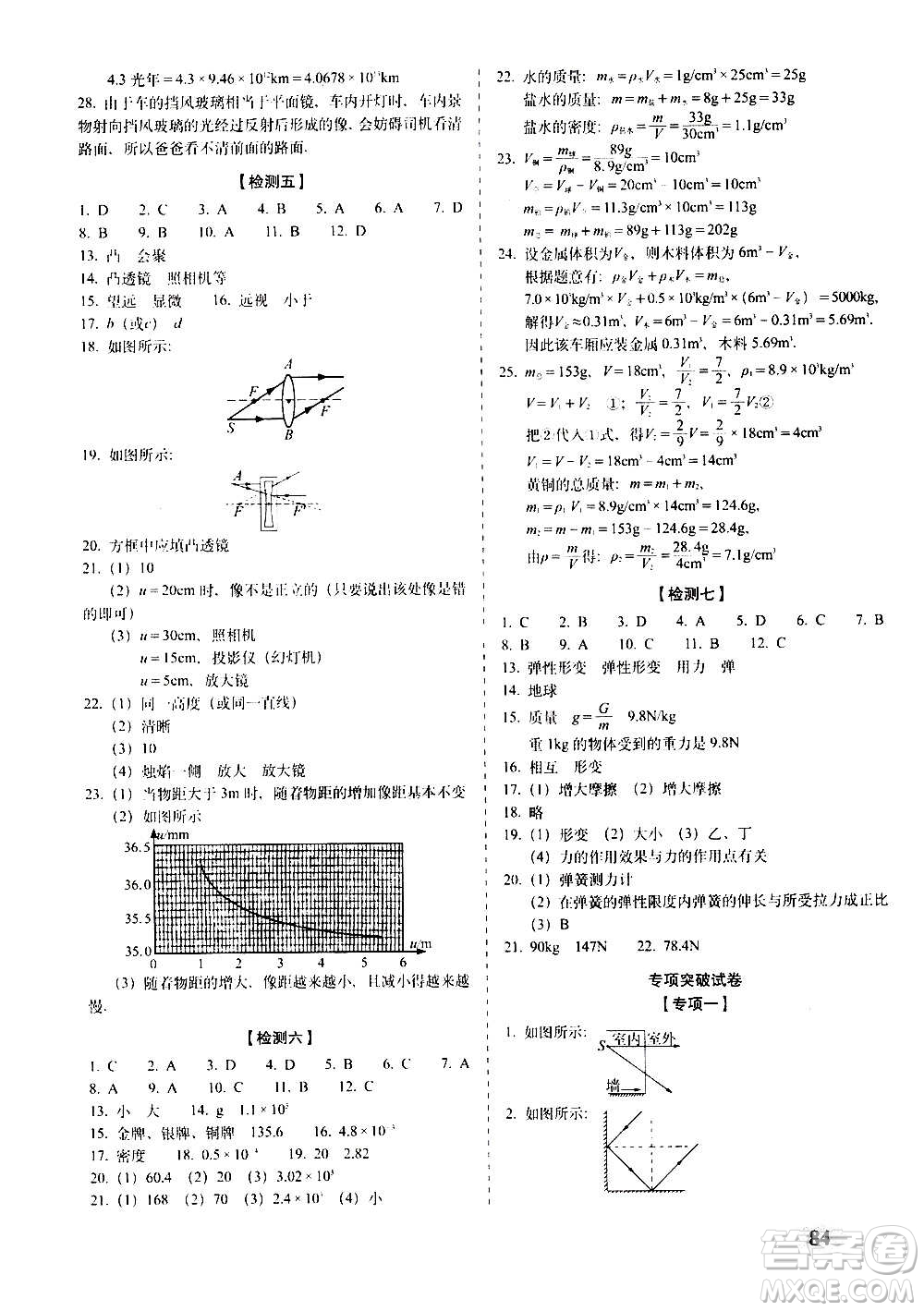 2020秋聚能闖關(guān)100分期末復(fù)習(xí)沖刺卷八年級(jí)上冊(cè)物理滬科版答案