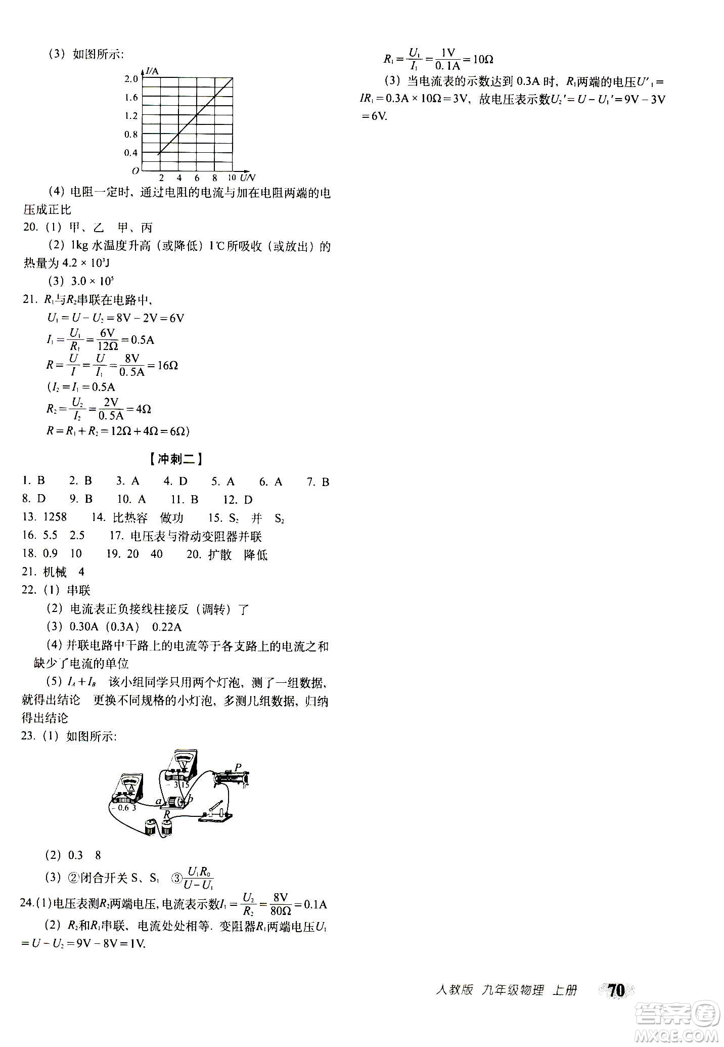 2020秋聚能闖關(guān)100分期末復(fù)習(xí)沖刺卷九年級上冊物理人教版答案
