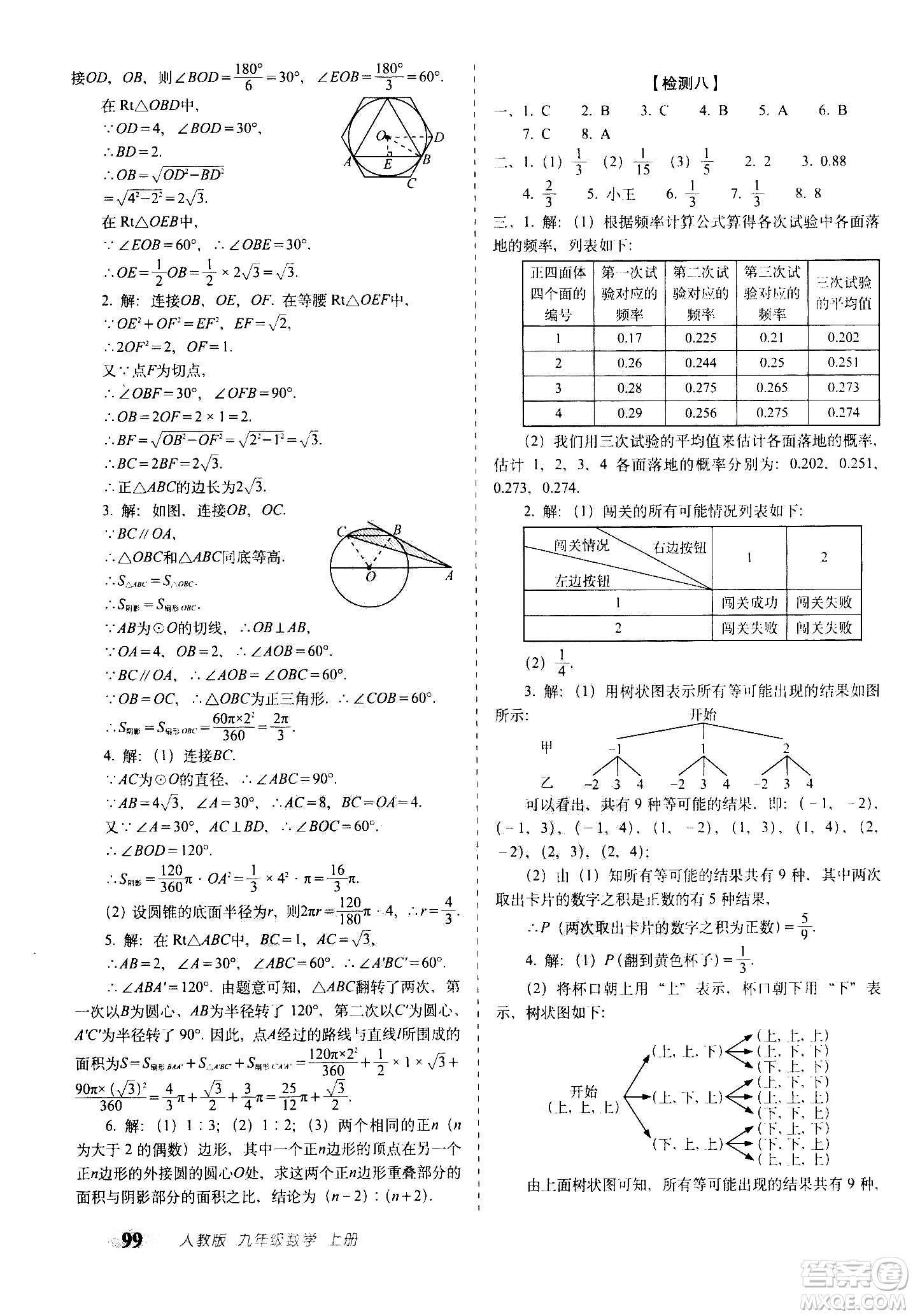2020秋聚能闖關100分期末復習沖刺卷九年級上冊數(shù)學人教版答案