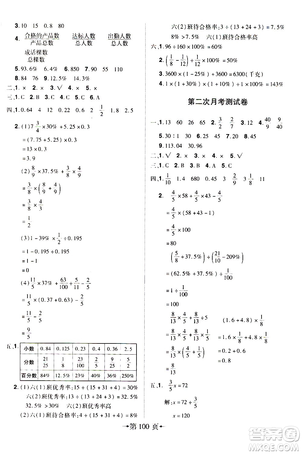 2020年無敵卷王六年級上冊數(shù)學(xué)RJ人教版答案