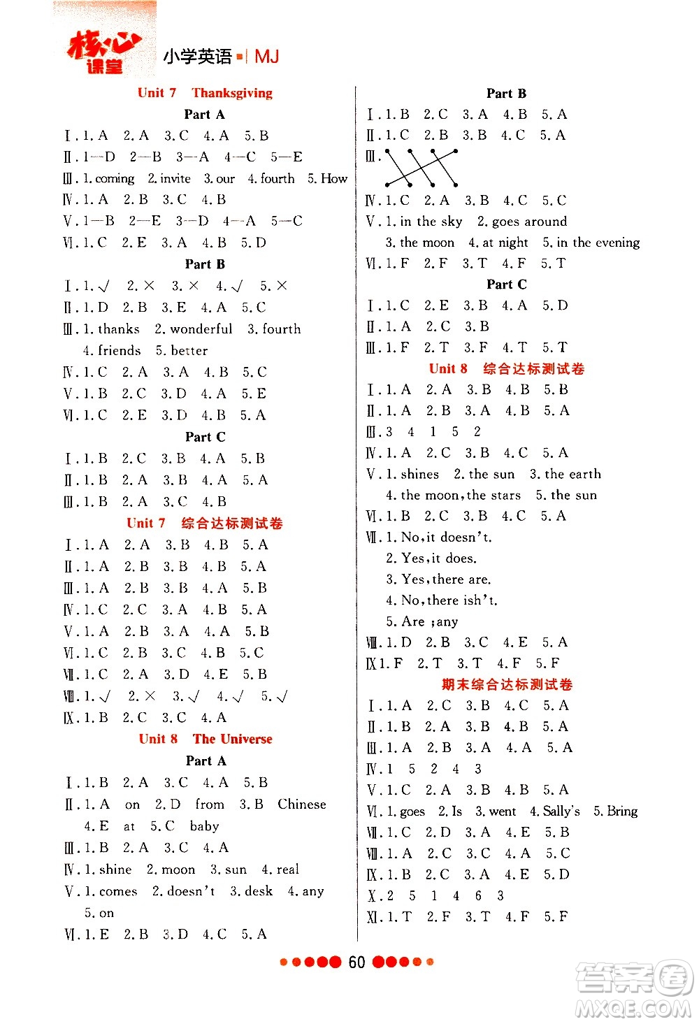 2020核心課堂英語(yǔ)六年級(jí)上冊(cè)MJ閩教版福建專(zhuān)版答案