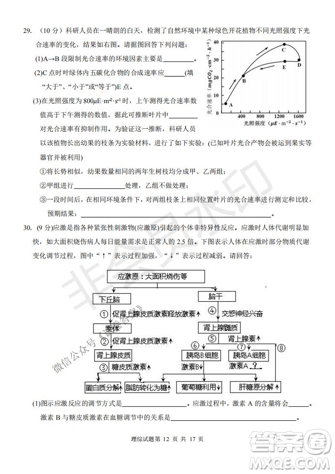 2021屆卓越聯(lián)盟12月高考適應(yīng)性訓(xùn)練高三理科綜合試題及答案