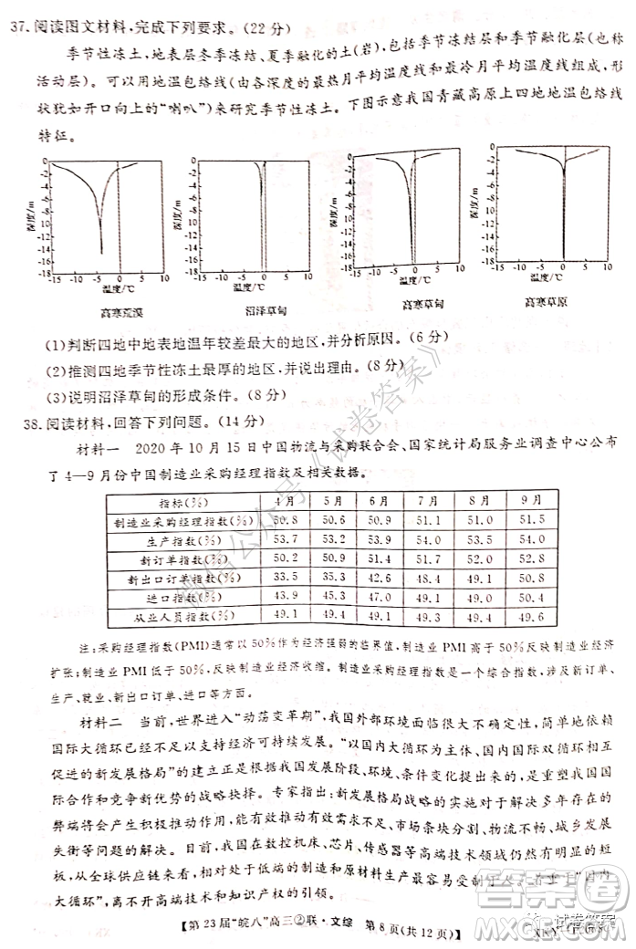 皖南八校2021屆高三第二次聯(lián)考文科綜合試題及答案