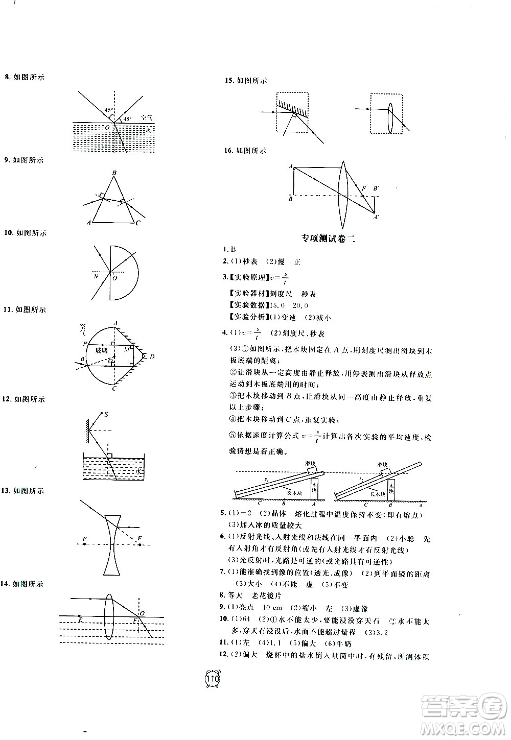 2020過關(guān)沖刺100分物理八年級(jí)上冊R人教版答案