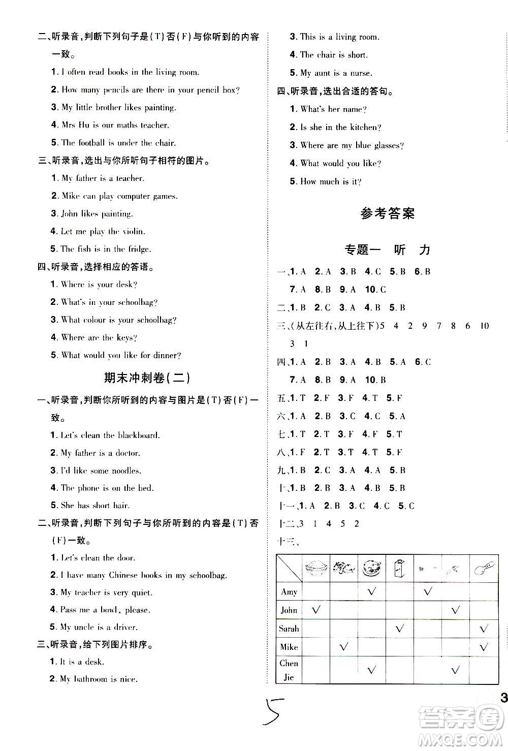 2020魔力一卷通小學(xué)期末沖刺100分英語(yǔ)四年級(jí)上冊(cè)RJ人教版答案
