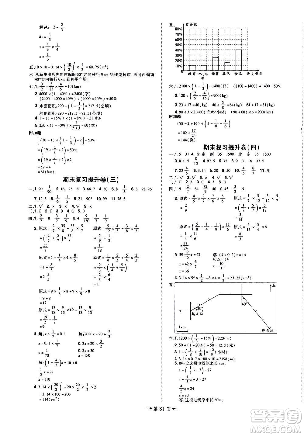 2020魔力一卷通小學(xué)期末沖刺100分?jǐn)?shù)學(xué)六年級上冊RJ人教版答案