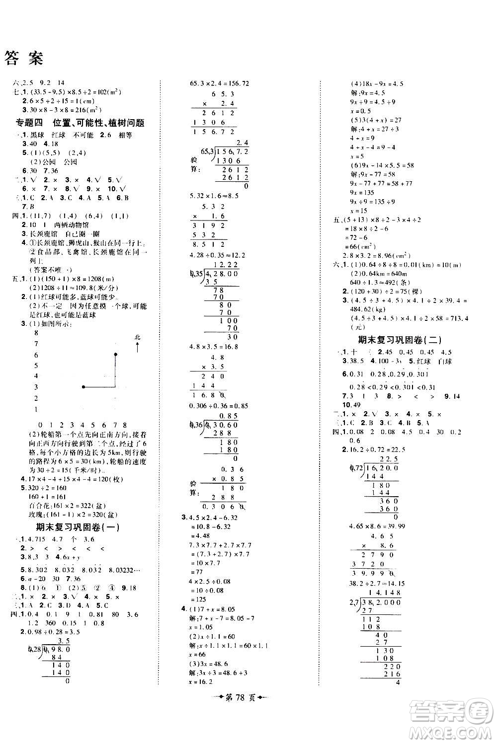2020魔力一卷通小學(xué)期末沖刺100分?jǐn)?shù)學(xué)五年級(jí)上冊(cè)RJ人教版答案