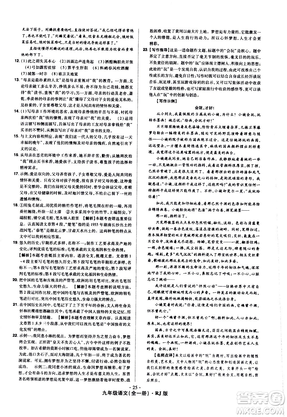 2020魔力一卷通語文九年級全一冊RJ人教版答案