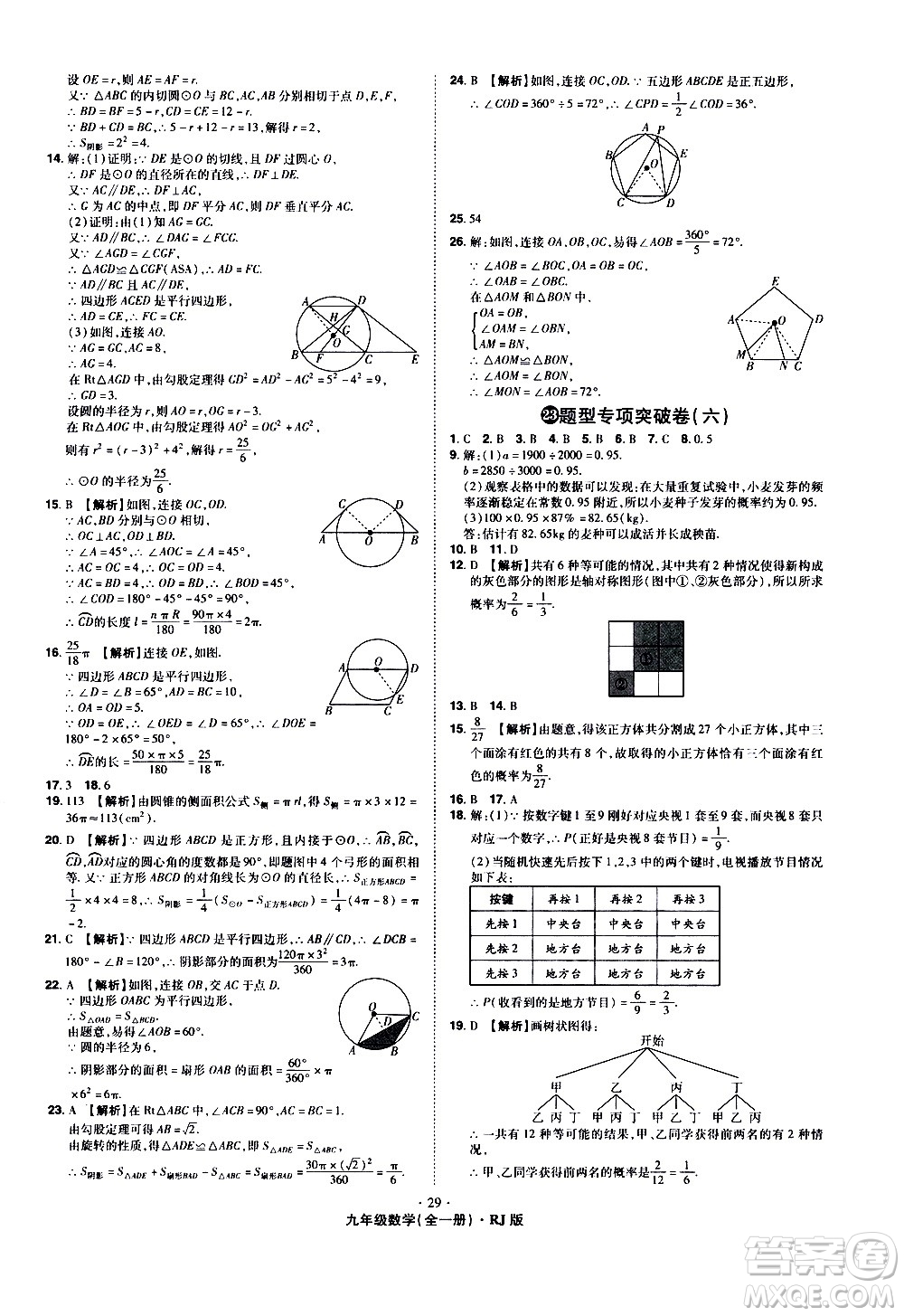 2020魔力一卷通數(shù)學(xué)九年級(jí)全一冊RJ人教版答案