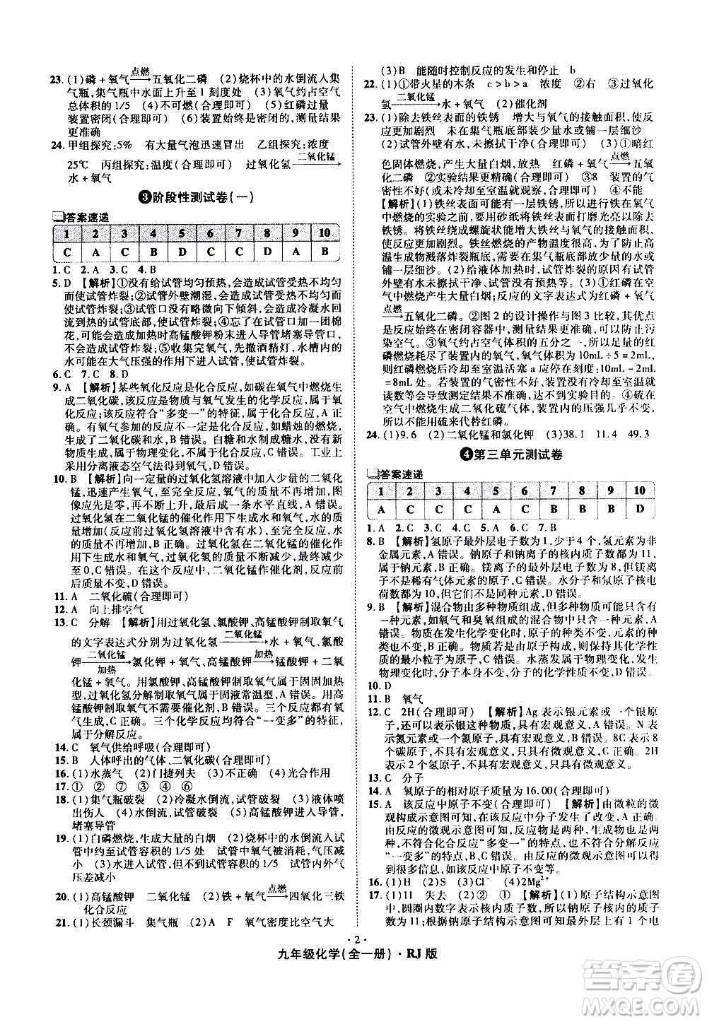 2020魔力一卷通化學(xué)九年級全一冊RJ人教版答案