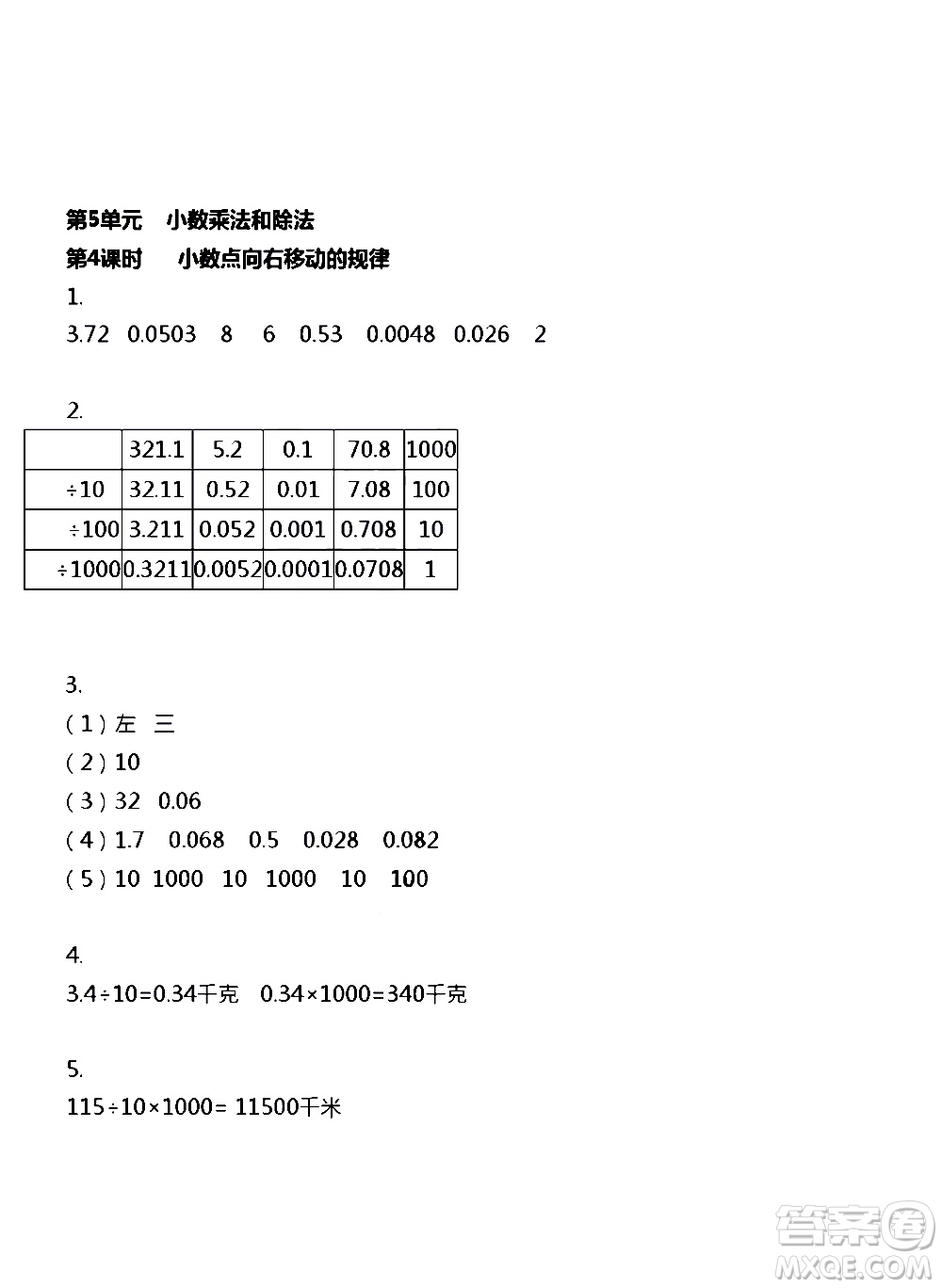 江蘇人民出版社2020伴你學(xué)數(shù)學(xué)五年級(jí)上冊(cè)蘇教版答案