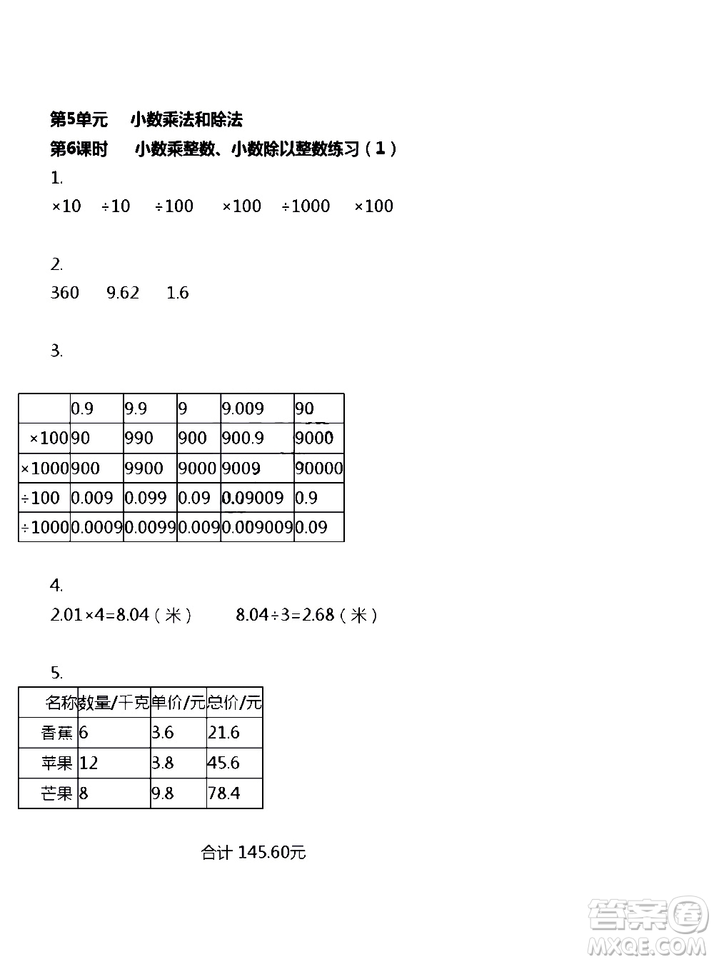 江蘇人民出版社2020伴你學(xué)數(shù)學(xué)五年級(jí)上冊(cè)蘇教版答案