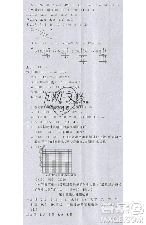 2020好題好卷天天練四年級上冊數(shù)學(xué)人教版答案