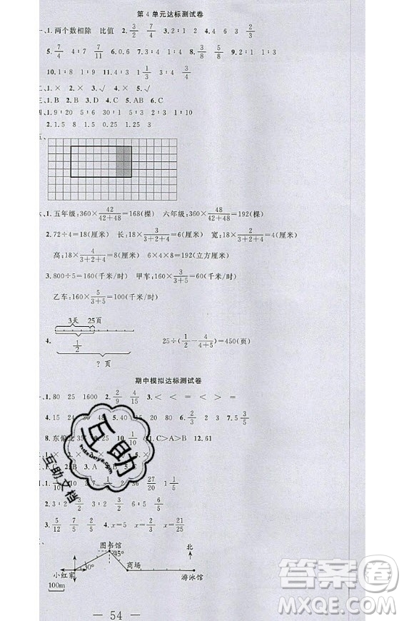 2020好題好卷天天練六年級(jí)上冊數(shù)學(xué)人教版答案