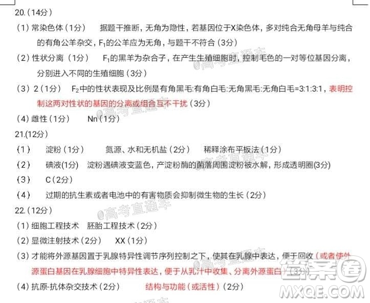 汕頭市2020-2021學年度普通高中畢業(yè)班教學質量監(jiān)測生物試題及答案
