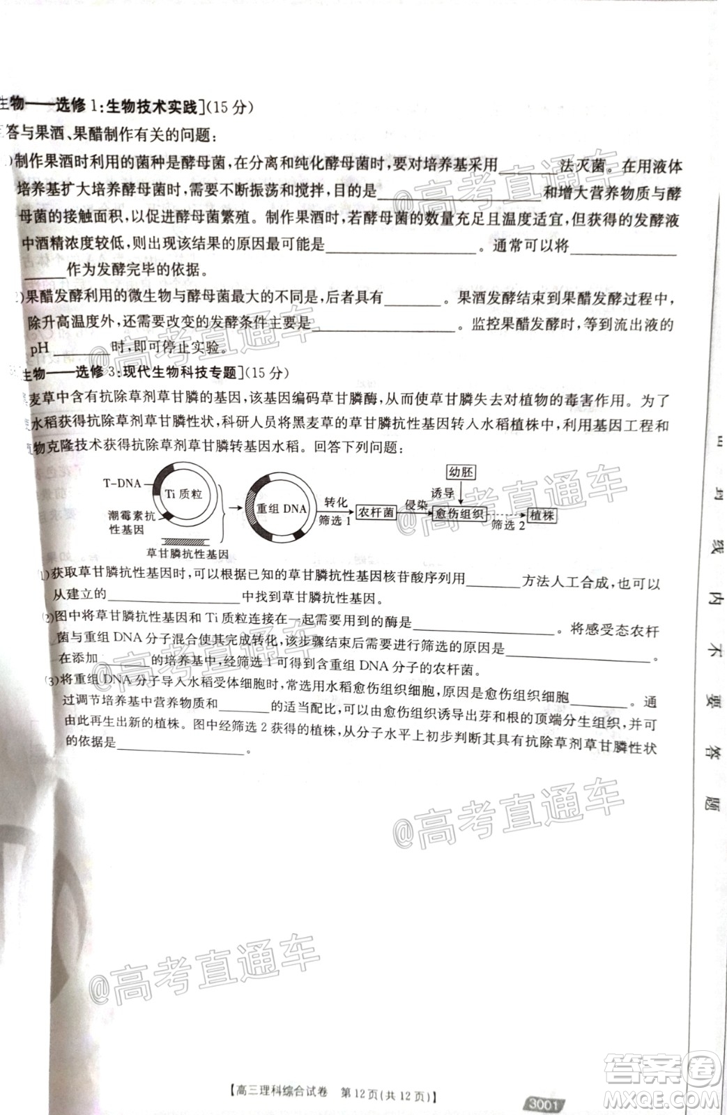 2021金太陽百萬聯(lián)考全國(guó)一卷1月聯(lián)考理科綜合試題及答案