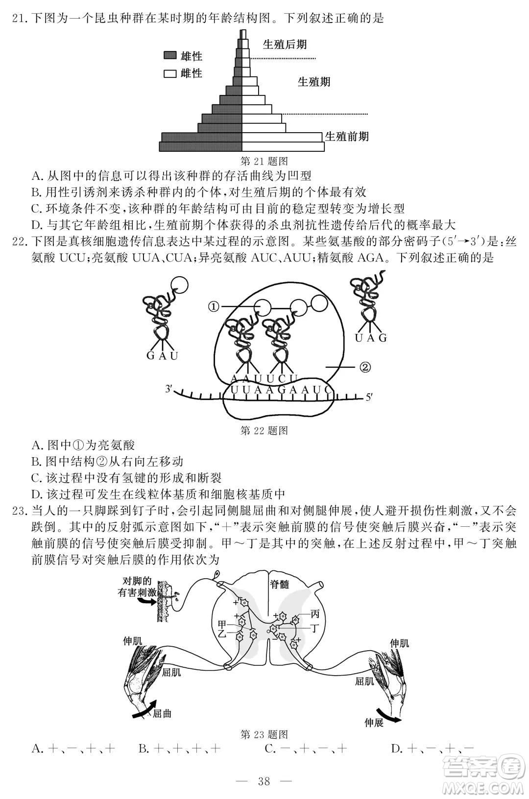 2021屆浙江1月學考選考生物試題及答案