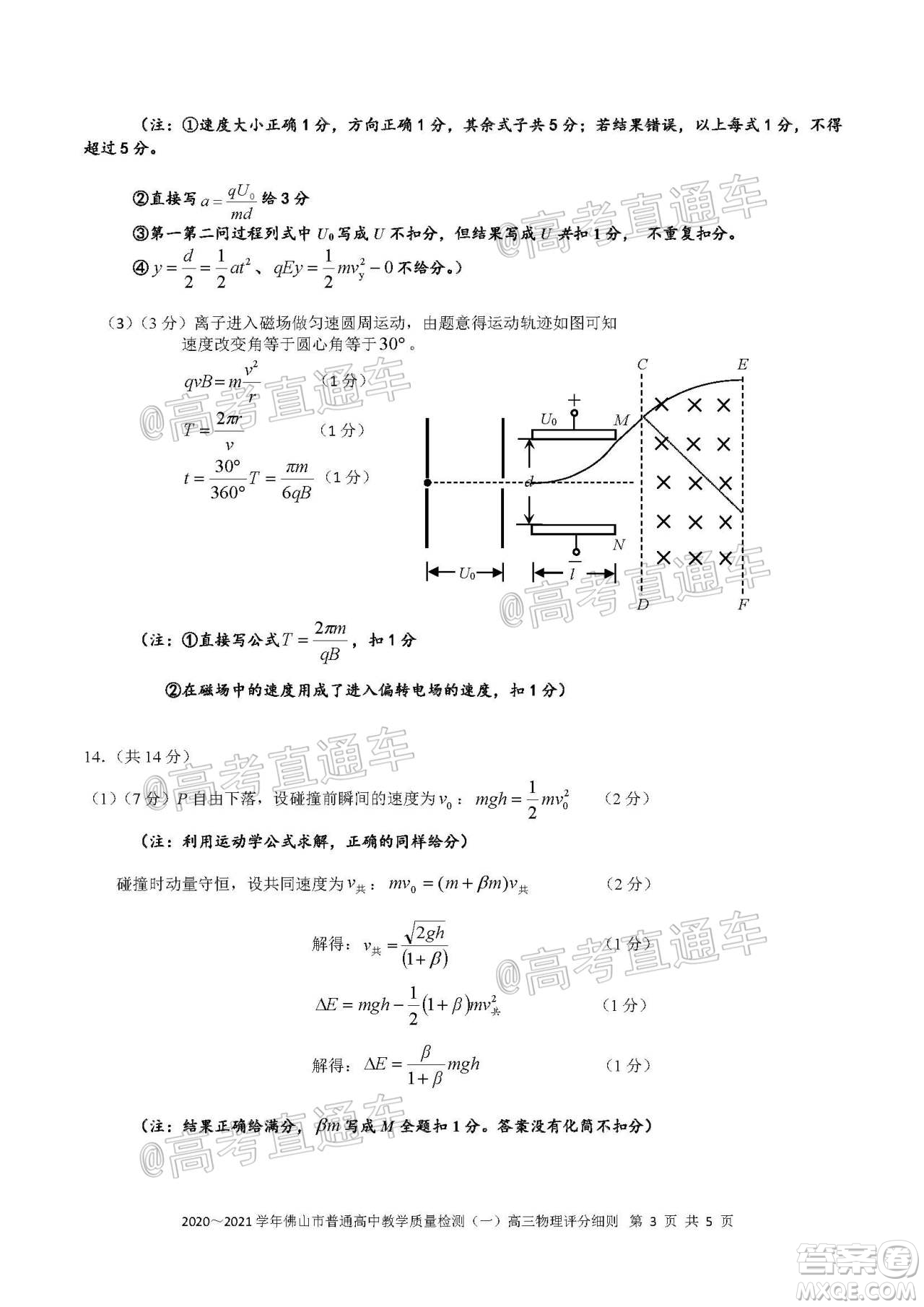 2020-2021學年佛山市普通高中高三教學質量檢測物理試題及答案