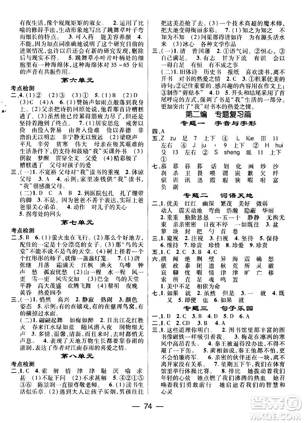 廣東經(jīng)濟(jì)出版社2021期末沖刺王寒假作業(yè)語文五年級(jí)RJ人教版答案