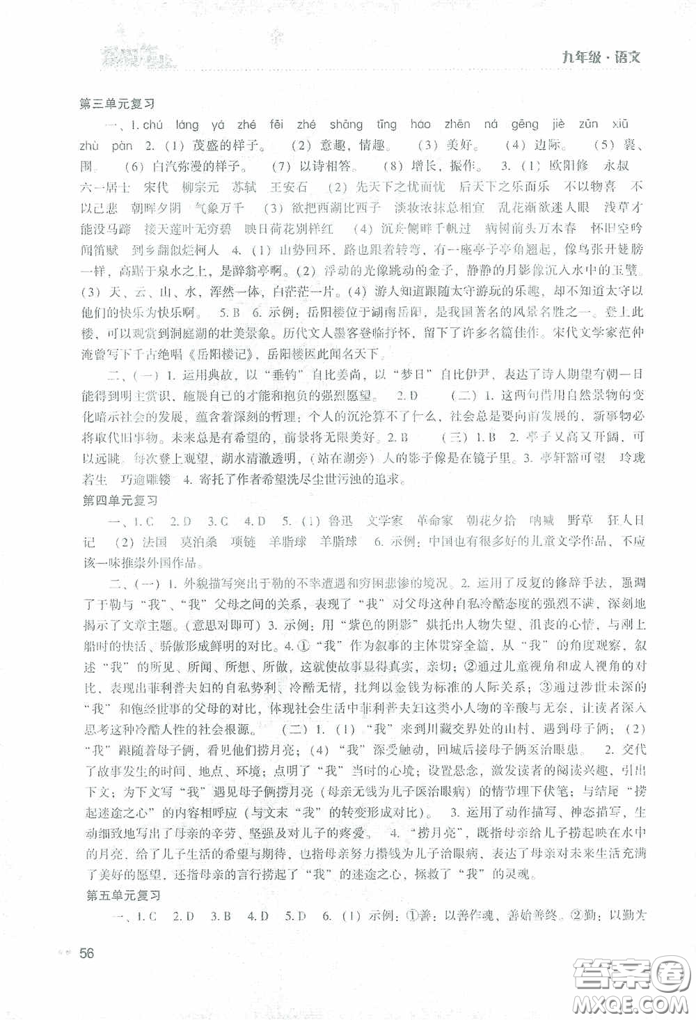 湖南教育出版社2021寒假作業(yè)九年級語文答案