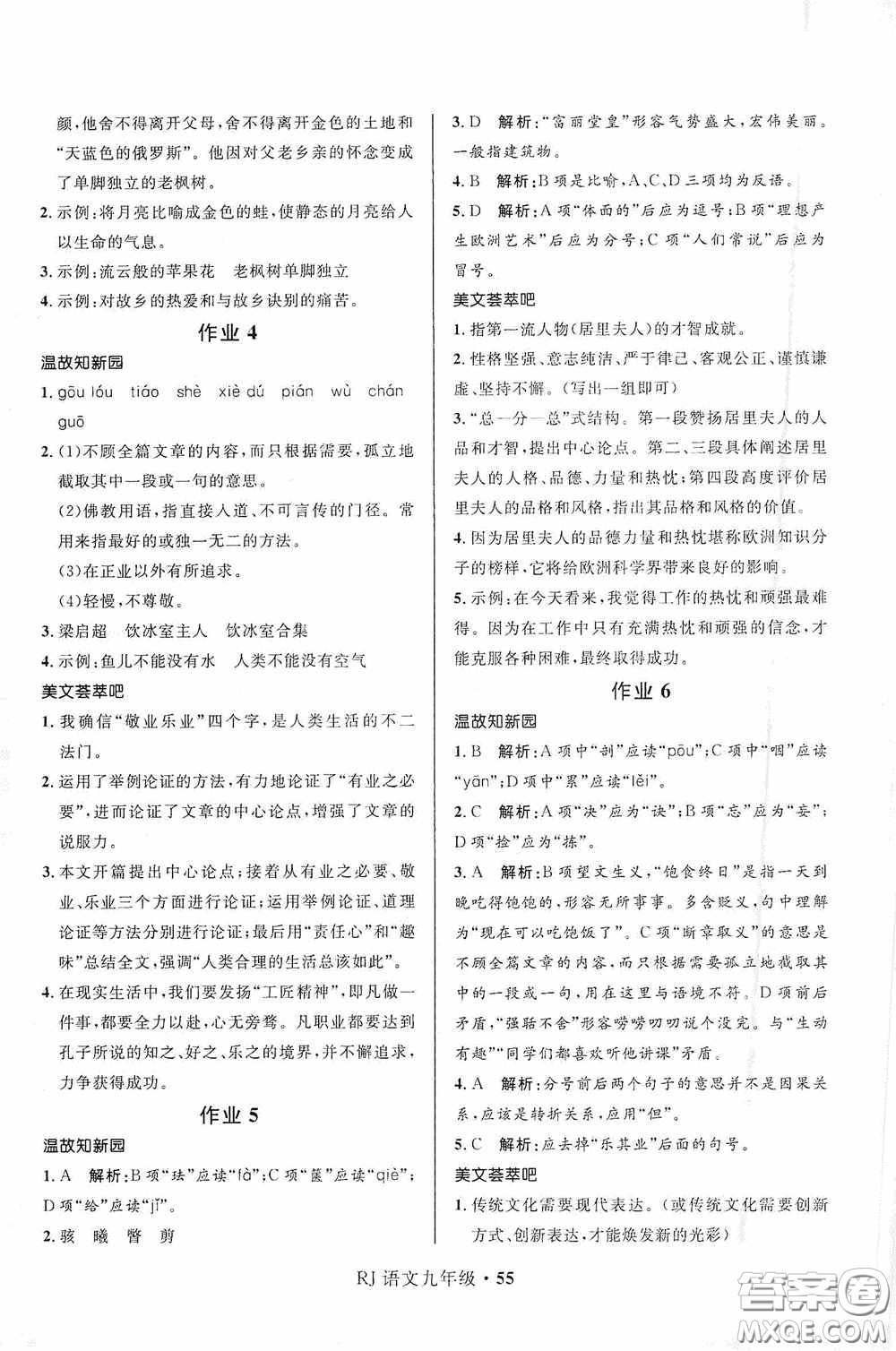 河北少年兒童出版社2021贏在起跑線上中學(xué)生快樂寒假九年級語文人教版答案