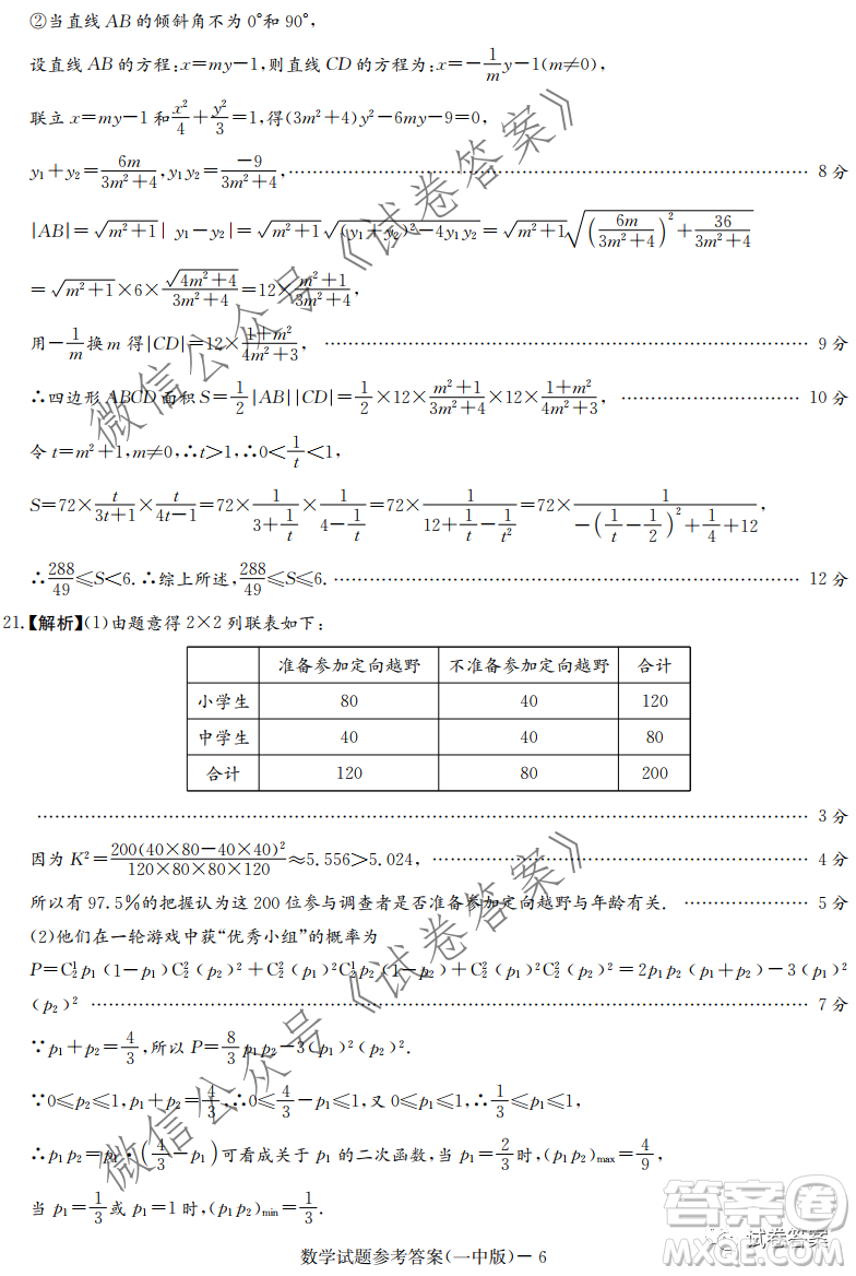 炎德英才大聯(lián)考長(zhǎng)沙市一中2021屆高三月考試卷六數(shù)學(xué)試題及答案