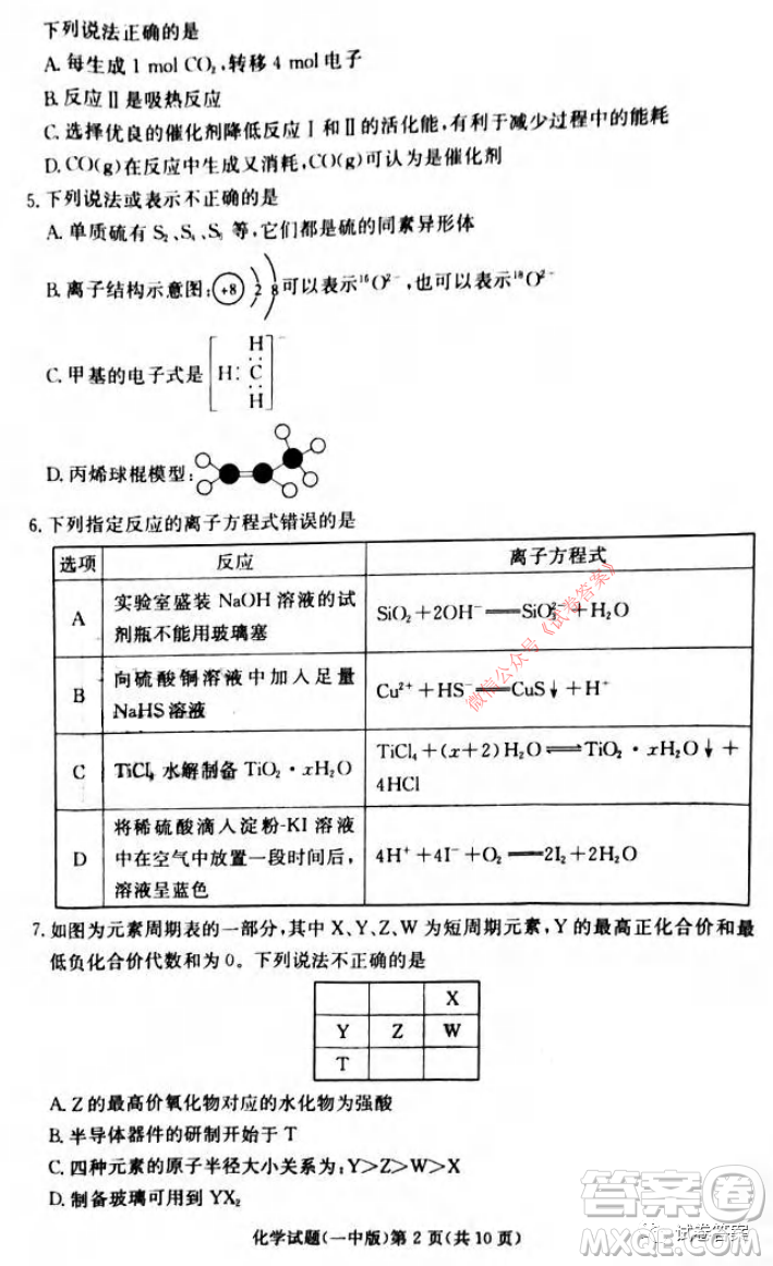 炎德英才大聯(lián)考長沙市一中2021屆高三月考試卷六化學試題及答案