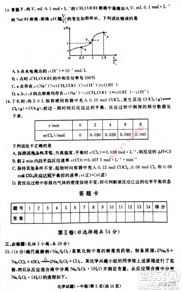 炎德英才大聯(lián)考長沙市一中2021屆高三月考試卷六化學試題及答案