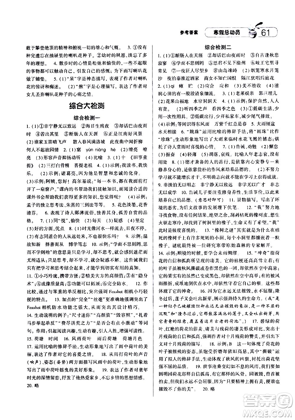 2021年經(jīng)綸學(xué)典寒假總動(dòng)員七年級(jí)語(yǔ)文RJ人教版答案